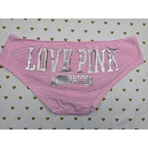 VICTORIA'S SECRET PINK LARGE STRIPE SILVER LOGO VTG COTTON RARE HIPSTER PANTIES